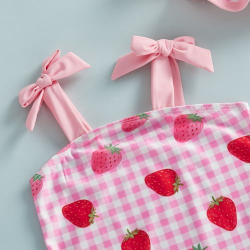 BSaogr Infant Girl Onepiece Swimsuit Cute Printed Sleeveless Ruffle Romper Beach Wear Bathing Suit with Swim Cap