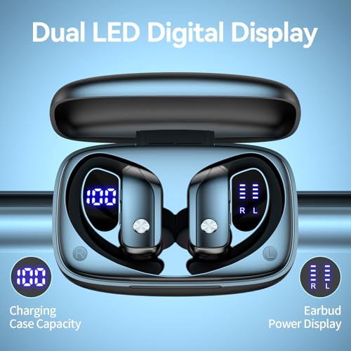 bmani Ear Buds Wireless Earbuds Bluetooth Headphones with 80H Playtime LED Display Case, Over-Ear Hook with Mic, Stereo So...