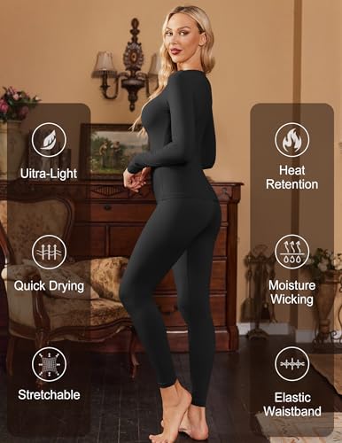 Ekouaer Womens Thermal Underwear Sets Long Johns Long Sleeve Base Layer Pajama Top and Leggings Set Cold Weather S-XXL