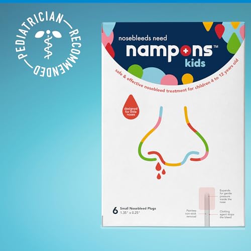 Nampons Kids Nosebleed Stoppers - 6 Easy to Use Nose Bleed Stopper Plugs Kit for Kids. Trusted by Pediatricians. Hypoallergenic Clotting Agent Stops Nosebleeds Fast On Contact. Safe and Pain-Free