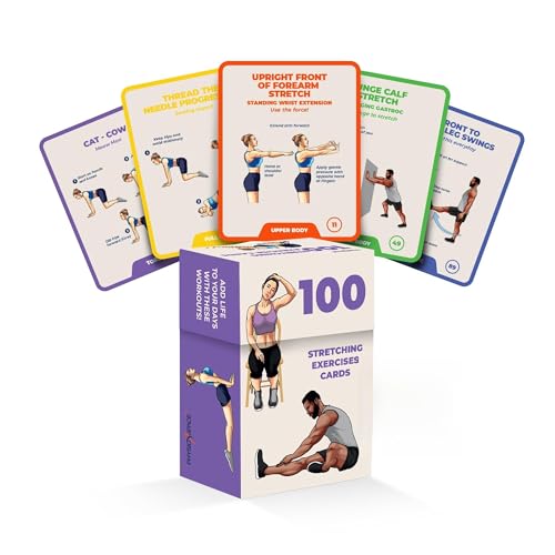 100 Stretching Exercise Flash Cards – Physical Therapy Stretches for Common Conditions (Plantar Fasciitis, Achilles Tendon...