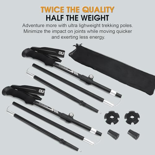 JIEHET Folding Hiking Poles, Lightweight 7075 Aluminum Alloy Mountain Tech Trekking Poles for Men, Collapsible Walking Sti...