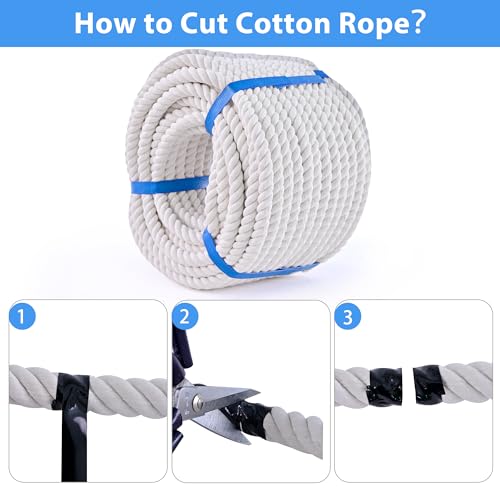 White Cotton Rope 1/2in × 50ft Natural Twisted,Available as Used for Tug of War, Navigation, Fitness and Making Handicraft...