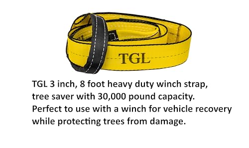 TGL 3 inch, 8 Foot Tree Saver Strap, Recovery Short Tow Strap with Loops, Winch Extension. 30,000 lbs MBS. Truck, UTV, ATV...