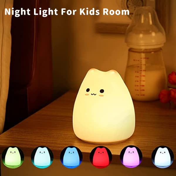 ZKLiLi Cat Night Light for Kids, Silicone Touch Lamp, 9*8.9*10.2cm, Light Color, Model ZK-001