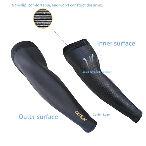 ZZTIKIN Compression Arm Sleeves(2 Pieces), Black, Anti-Slip Silicone Gripper, Sports Performance