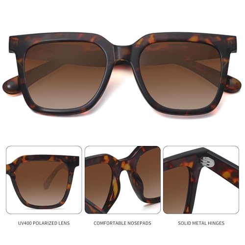 Fozono Large Square Sunglasses Trendy Polarized Sunglasses for Women Men Classic Retro Style UV400 Protection
