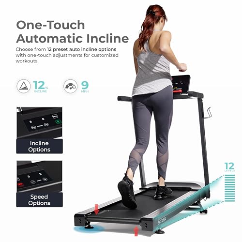 Sunny Health & Fitness Interactive Slim Folding Treadmill for Home, Running or Walking with Quiet Brushless, Shock Absorpt...