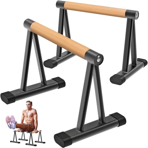 Dolibest Push Up Bar, 12'' High Parallettes Bars with 8 Rubber Feet & Comfortable Handle, Dip Bars with Stable Triangle Ba...