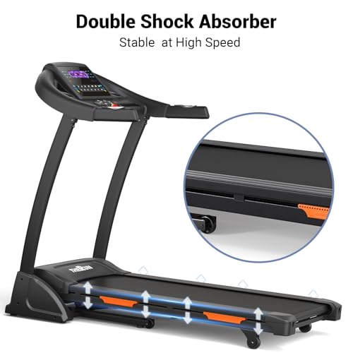 THERUN Incline Treadmill for Running and Walking, 300 lbs Weight Capacity Folding Treadmill with 0-15% Auto Incline, Wide ...