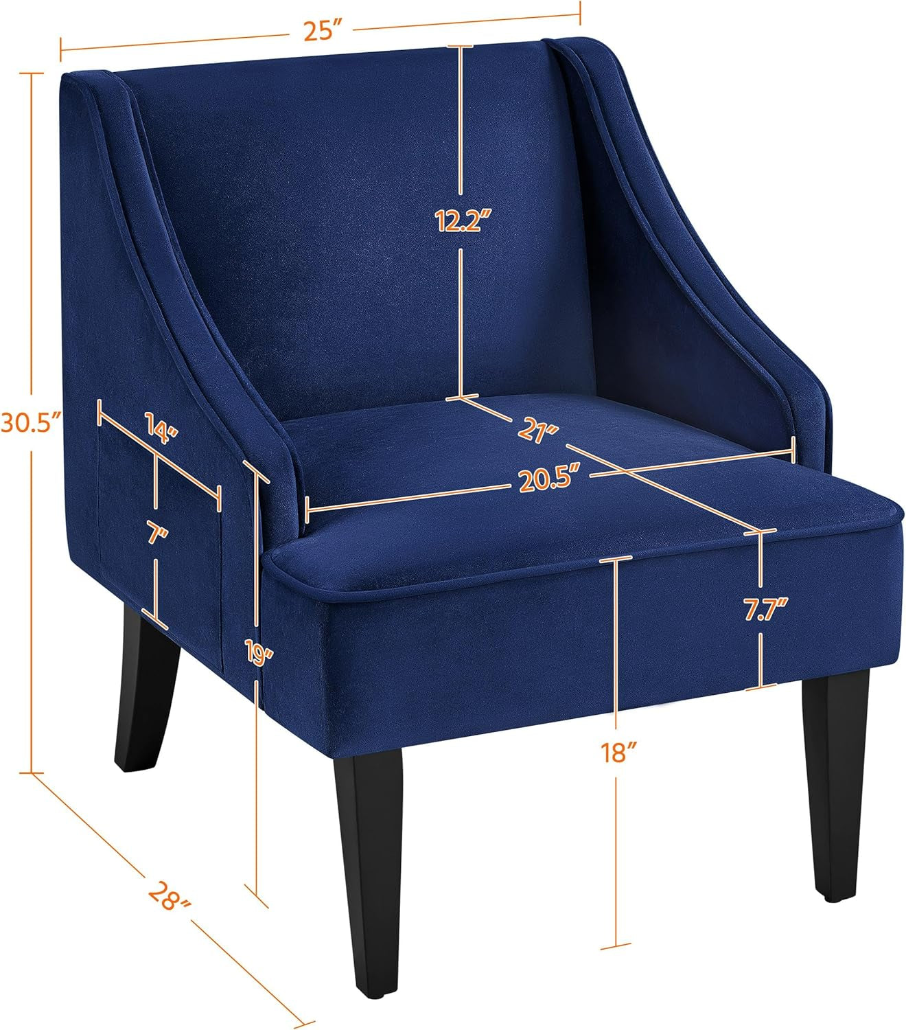Living Room Chair, Accent Chair with Storage Side Pocket, Armchair with Wide Seat and Rubberwood Legs for Living Room Bedroom Reception Room, Blue