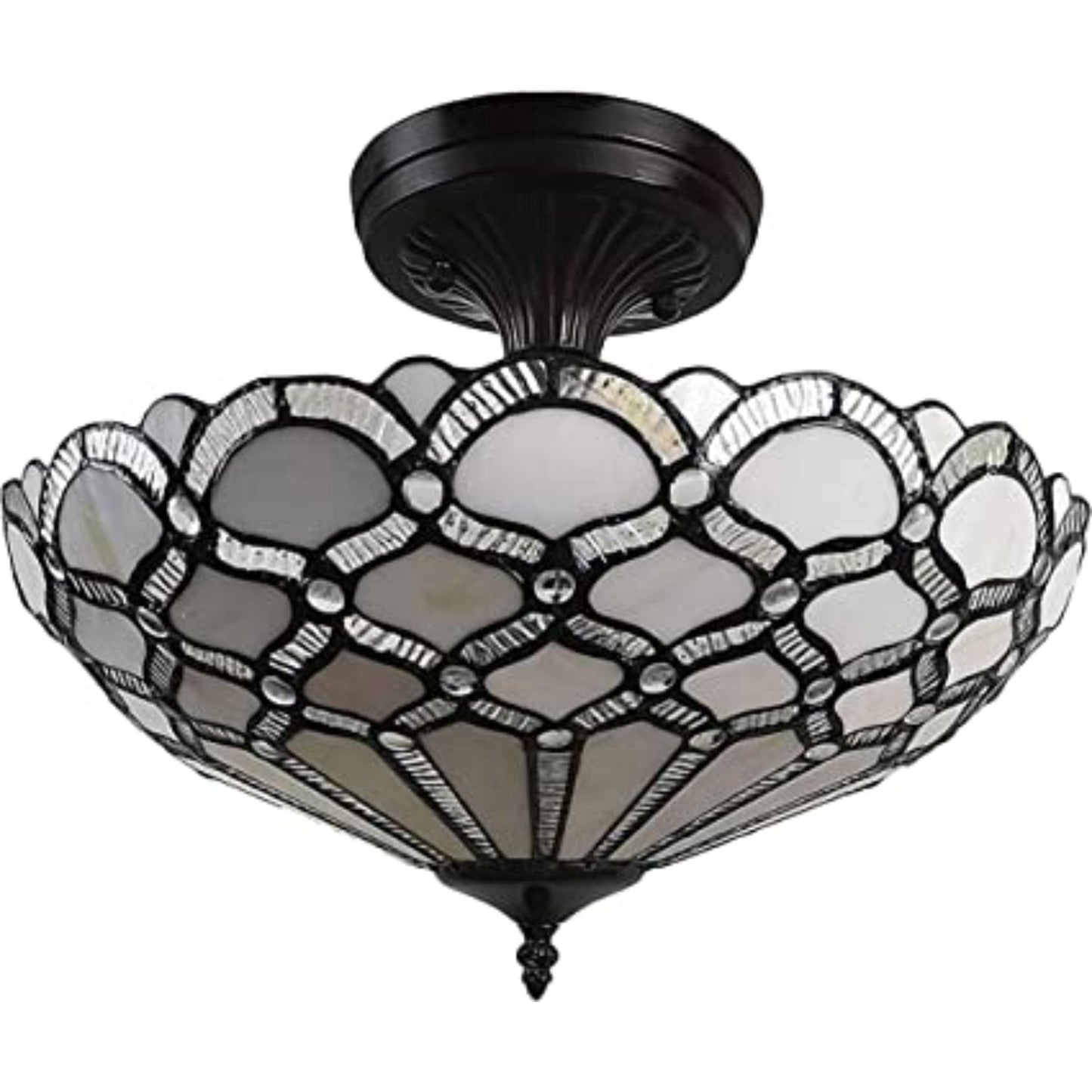 Black And Gray Two Light Tiffany Style Semi Flush Dimmable Ceiling Light