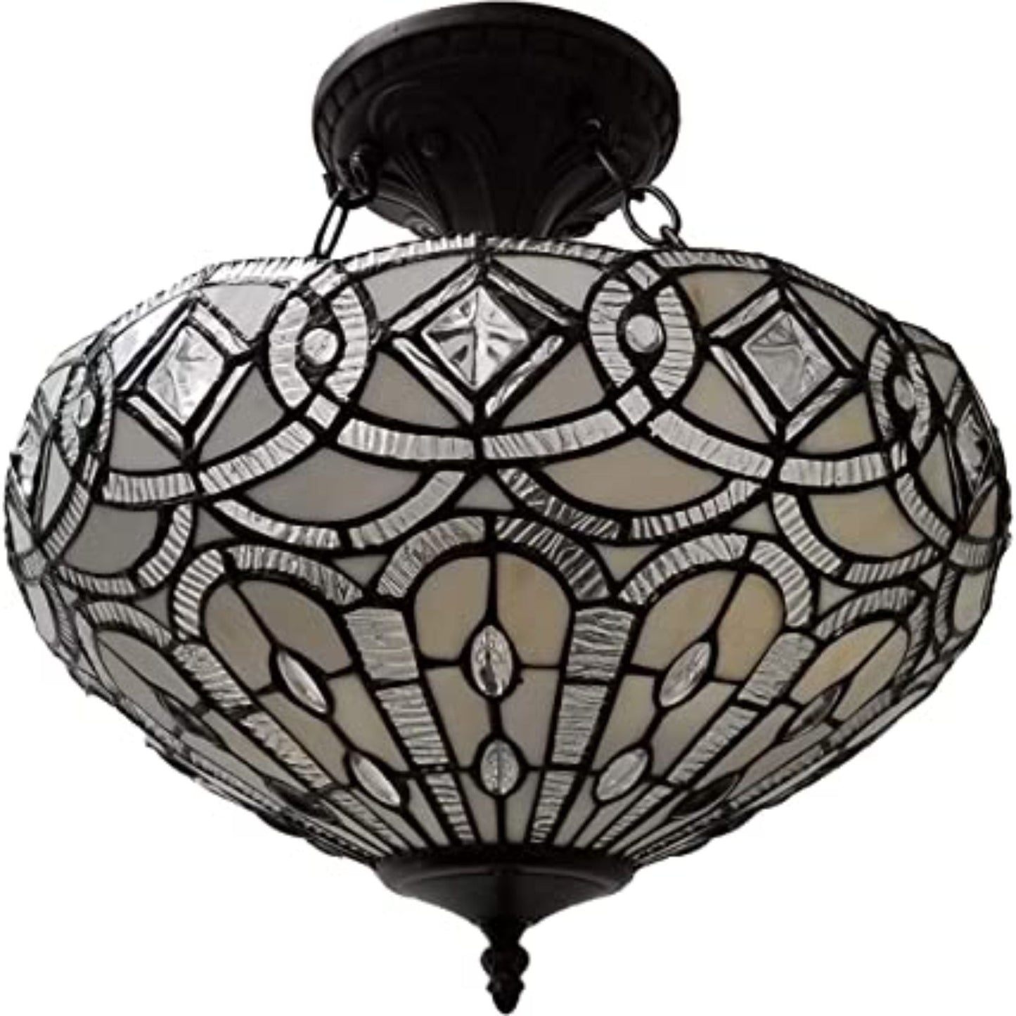 Black And Gray Tiffany Style Two Light Glass Dimmable Semi Flush Ceiling Light