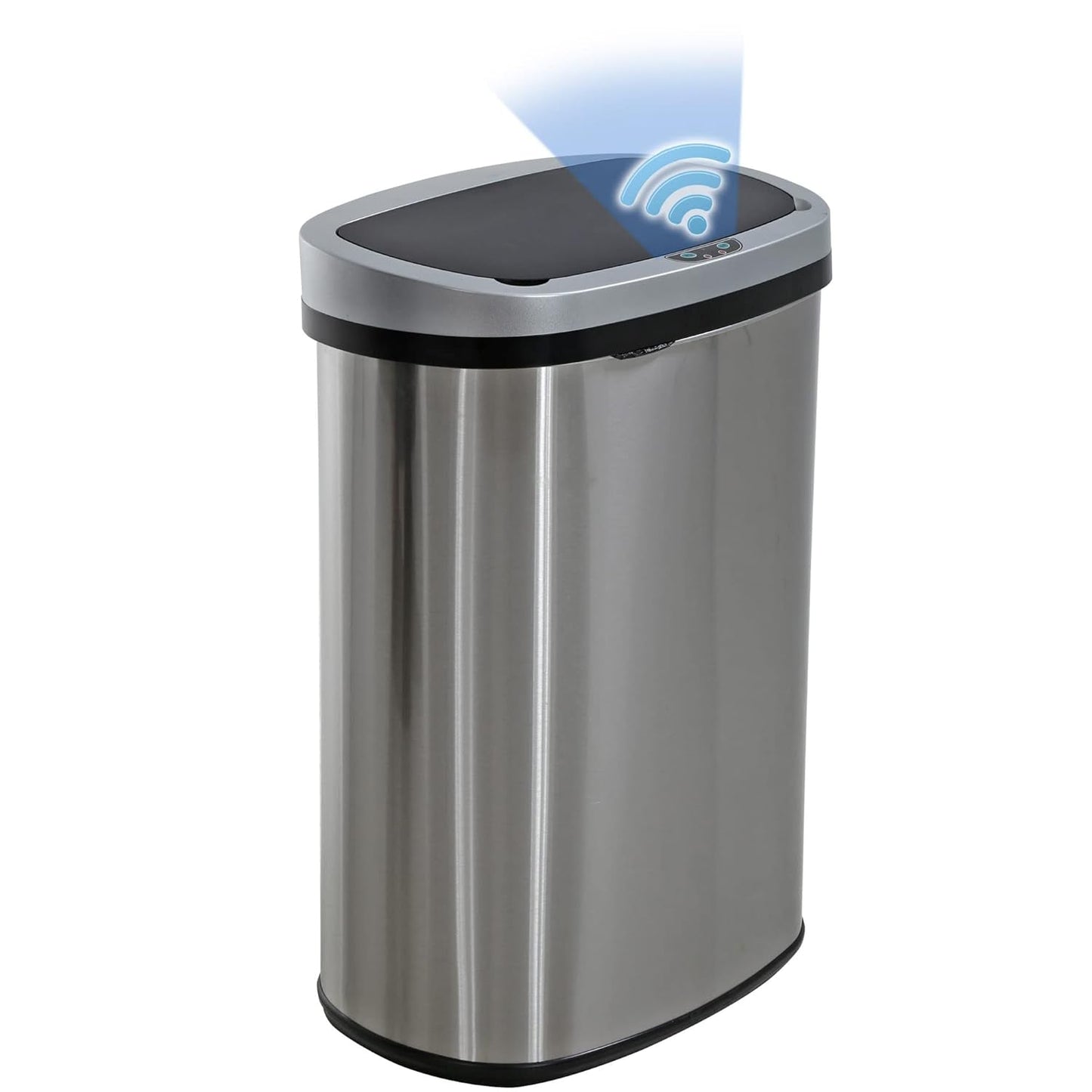 | 13 Gallon Trash Can with Lid | Automatic Touchless Garbage Can | Odor Control | Modern Oval Design | Easy to Clean | Stainless Steel | Fits Any Kitchen, Bathroom, Office or Home