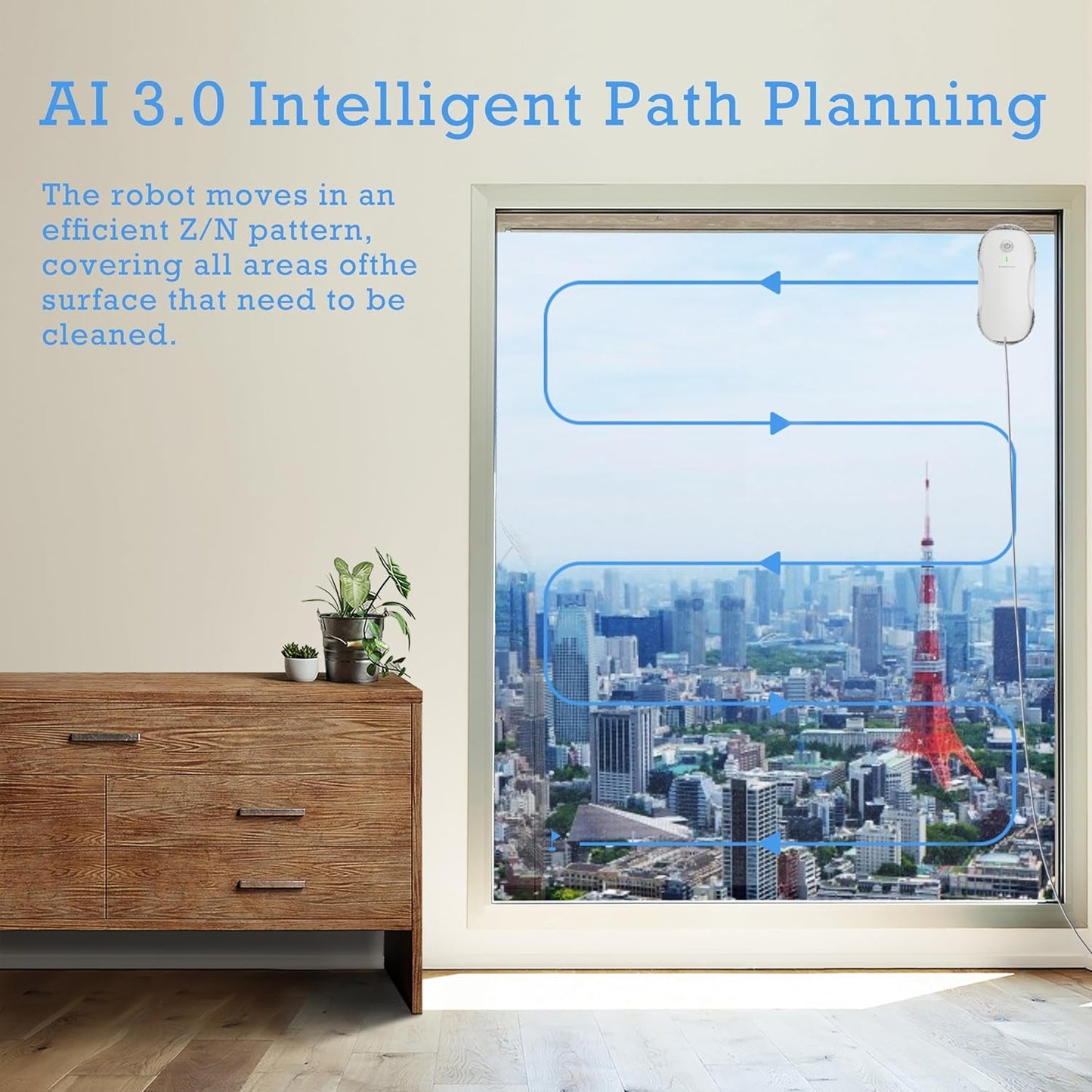 W2 Window Cleaner Robot, Automatic Cleaning with Intelligent Path Planning, 3800Pa Suction Power, Edge Detection Technology, Remote Control, White