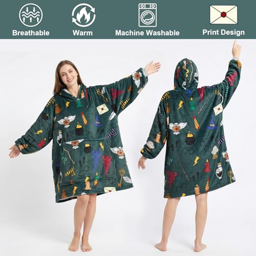 Magical Movie Theme Soft Warm Oversize Wearable Blanket Hoodies for Fans of Magical Movies and Novels, Featuring Owl, Ligh...