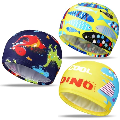 Geyoga 3 Pcs Kids Swim Caps for Boys Girls Age 2-12 Swimming Hat Pool Cap Child Swim Hat for Toddler Youth