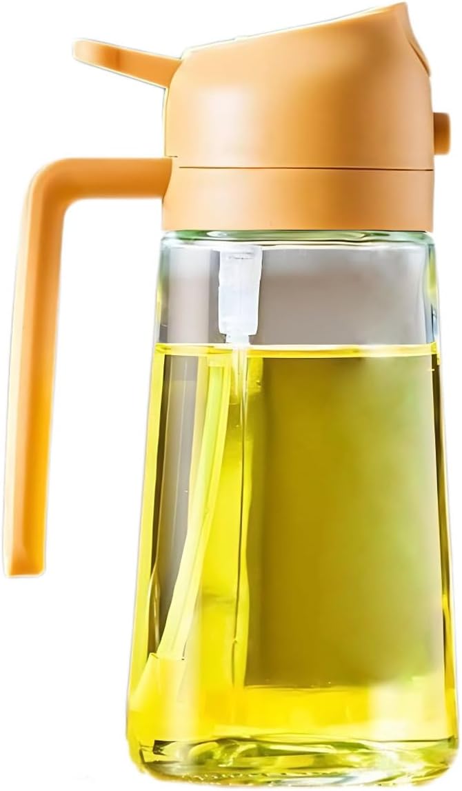 Kitchen Cooking Olive Oil Spray Bottle, 2-in-1 Oil Dispenser pour oil and Spritzer, 16oz/470 ml Glass Oil Sprayer Food-grade Oil Mister, Air Fryer, Salad, Baking, Roasting、BBQ