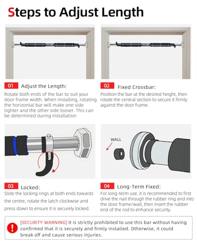 Abahub Doorway Pull-Up Bar with Safety Lock, Home Use Heavy-Duty Door Frame Pull-Up Bar for Upper Body Workout, Adjustable...