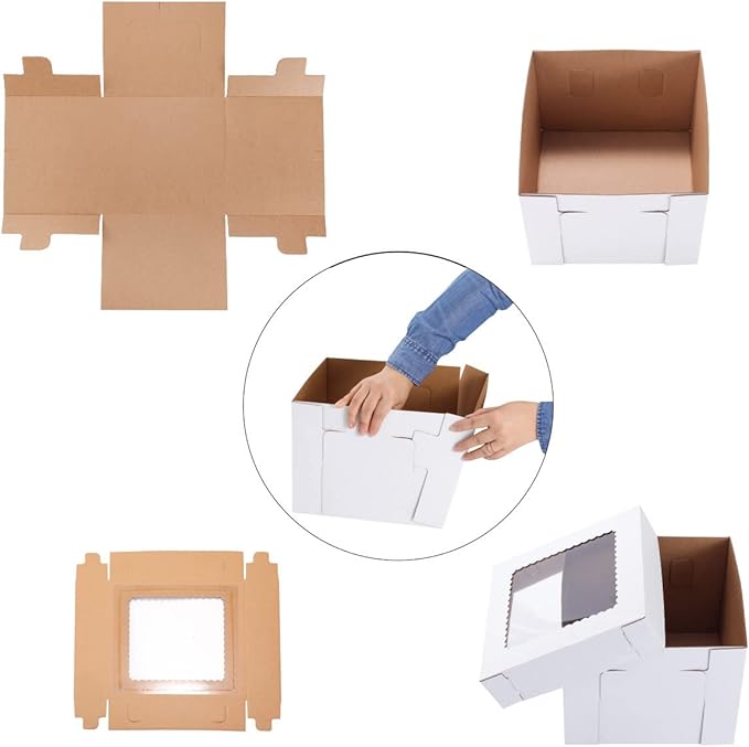 Tall Cake Boxes for Tier Cakes,12x12x12 Inch [3 Pack ] Thick Sturdy Bakery Box with Window,White Wedding Cake Boxes,Layer Cake Carrier,Disposable Cake Containers