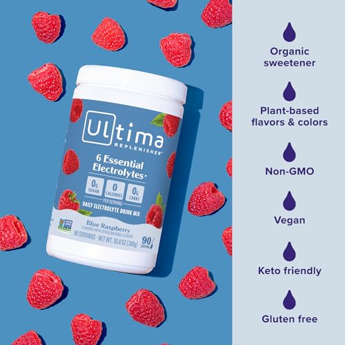 Ultima Replenisher Daily Electrolyte Powder Drink Mix – Sugar Free – Blue Raspberry, 90 Servings – Hydration Powder with 6...