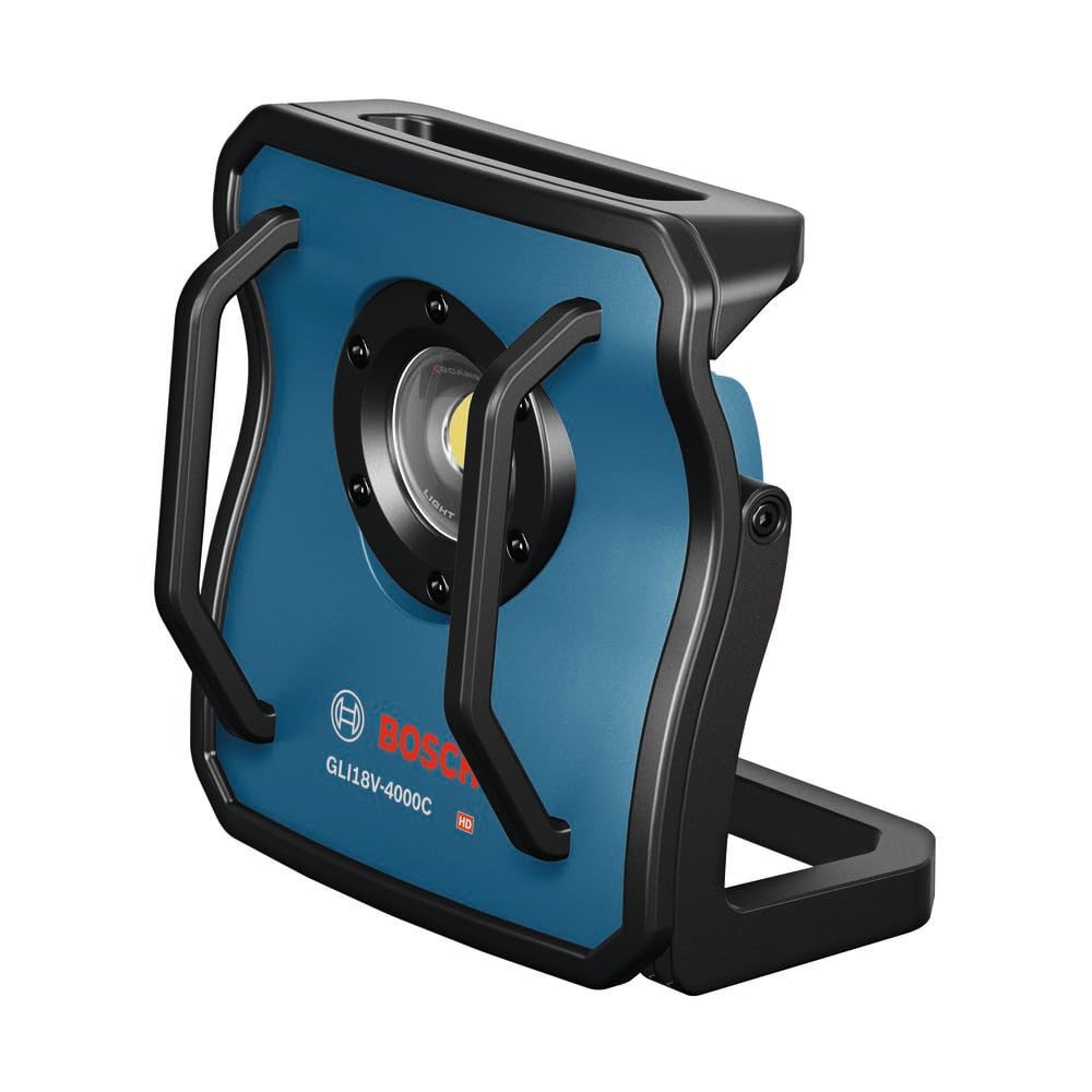 Bosch GLI18V-4000CN 18V Bluetooth LED Floodlight, 4000 Lumens, Remote Control, Black, Durable Metal Body, Adjustable Brightness