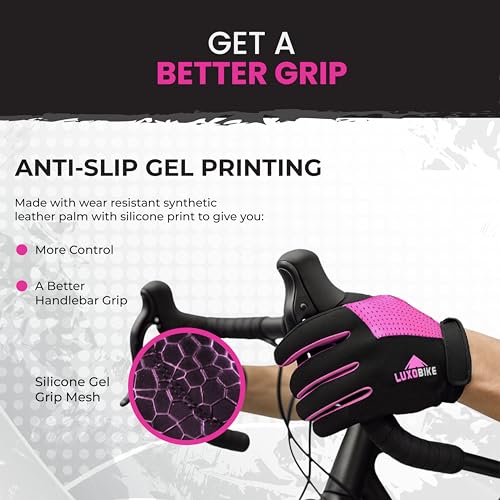 LuxoBike Bike Gloves for Men Women with Anti-Slip Shock-Absorbing Riding Pad, Light Weight Full Finger Cycling Gloves Touc...