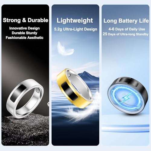 uaue Smart Ring for Women Men, Fitness Tracker Ring with Heart Rate/Women's Health/Sleep/Steps, Touch Control, Vibration A...