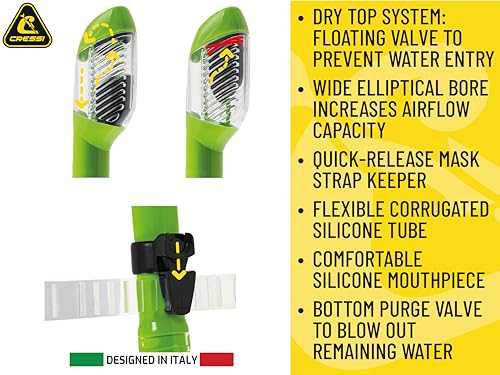 Cressi Adult Diving Dry Snorkel with Splash Guard and Top Valve - Supernova Dry: Designed in Italy