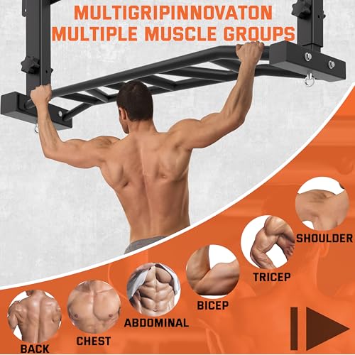 HWOOUSA 48" Joist Mounted Pull Up Bar, 600LBS Heavy Duty Multi Grip Ceiling Mount Chin Up Bar, Ceiling Beam for Home Gym/G...