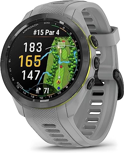 Garmin Approach S70 (Gray, 42mm) Golf GPS Watch AMOLED Display with Charging Stand, Car & Wall Adapters and Cleaning Kit