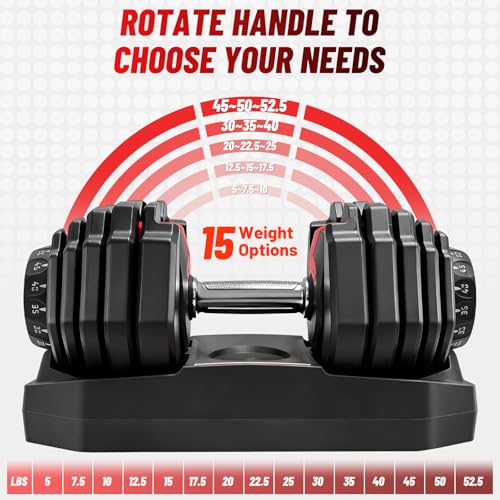 Adjustable Dumbbell 52.5LB, 2-in-1 Weight with Anti-Slip Handle, Fast Weight Adjustment for Home Gym, Strength Training fo...