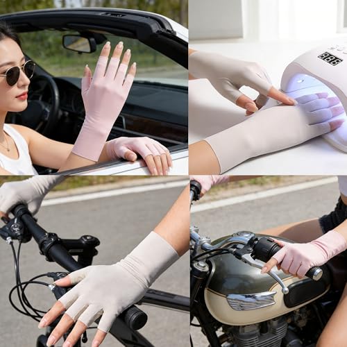 Women Cool Ice Silk Fingerless Driving Gloves Sunblock Non-Slip Outdoor Light-Thin Gloves Fishing Hiking Outdoor