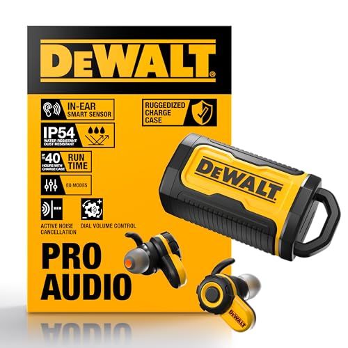 DEWALT Heavy Duty Bluetooth Jobsite Pro X2 ANC True Wireless Earbuds, Active Noise Cancelling Work Earbuds, Turn Dial Cont...