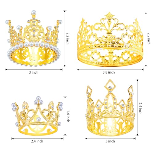Jetec 4 Pcs Mini Crown Cake Topper for Valentine's Day Flower Bouquet, Small Birthday Tiara Cake Decoration, Rhinestone Pe...