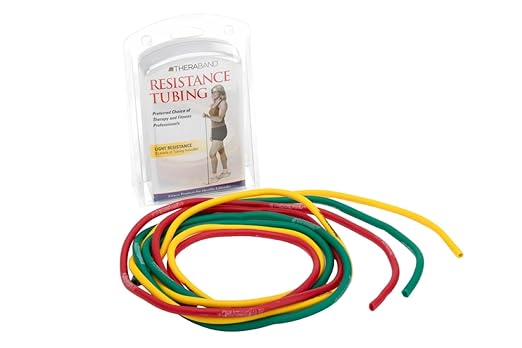 THERABAND Resistance Tubes, Begginer Set, Yellow, Red, and Green, 5 ft Latex Tubing, Home or Clinic Use, Cut-to-Fit, Colo...