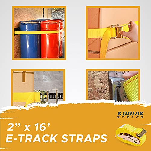 6 Pack E-Track Ratchet Straps 2" x 16' x 4,400 lbs Strength for Cargo Tie Down in Enclosed Trailer & Van by KODIAK STRAPS