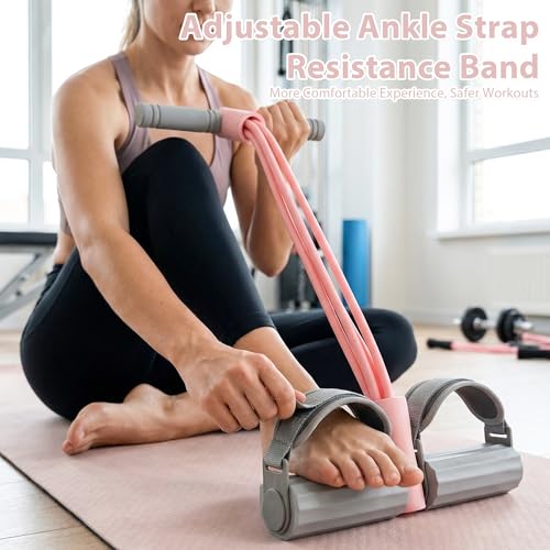 Adjustable Ankle Strap Resistance Band with Handle,0.4-inch Diameter Thick TPE Resistance Band 40-45lbs,Suitable for All W...