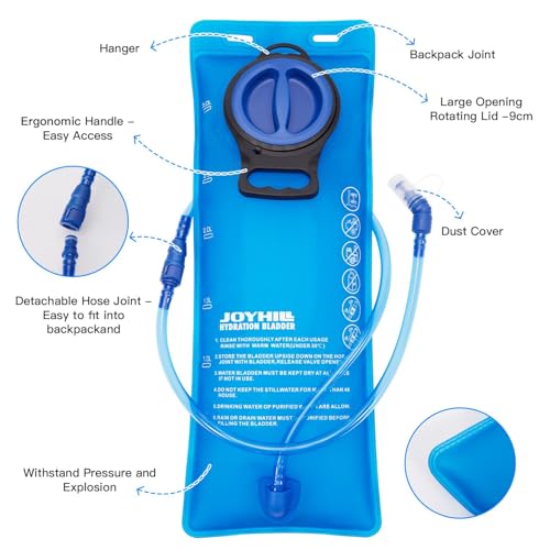JOYHILL TPU Hydration Bladder,1.5L 2L 3L Water Bladder for Hiking Backpack BPA Free Leak Proof Hydration Pack
