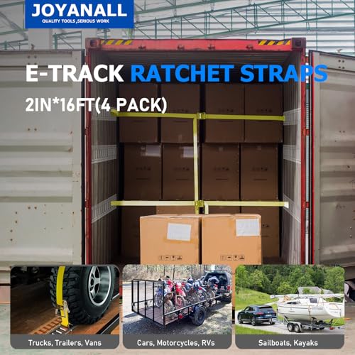 E Track Ratchet Straps 2" x 16'(4 Pack), E Track Straps 4400 lbs Load Straps for Trucks, semi Trailers, Box Truck