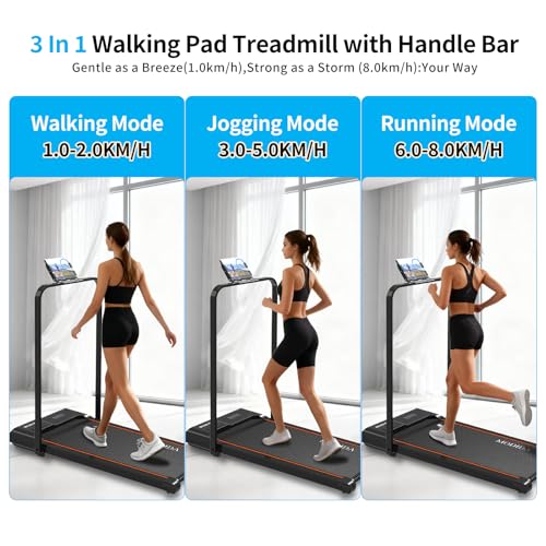 MODIDA 3-in-1 Treadmill for Home, Portable Walking Pad with Hand & Running Machine with Remote Control & LED Display, Comp...