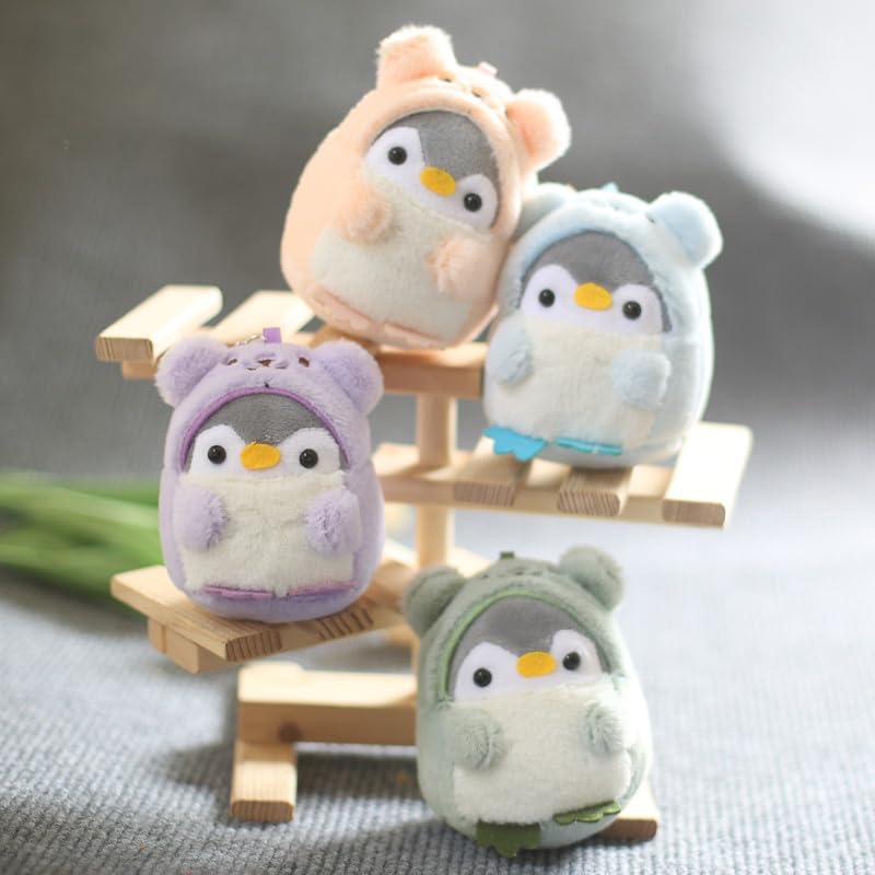 HSYHERE Super Cute Kawaii Wearing Clothes Cosplay Soft Plush Penguin Keychain, Funny Lucky Penguin Key Chain Valentine Lovers Christmas Birthday Gift Keyring Bag Pendant Car Key Ring -Purple