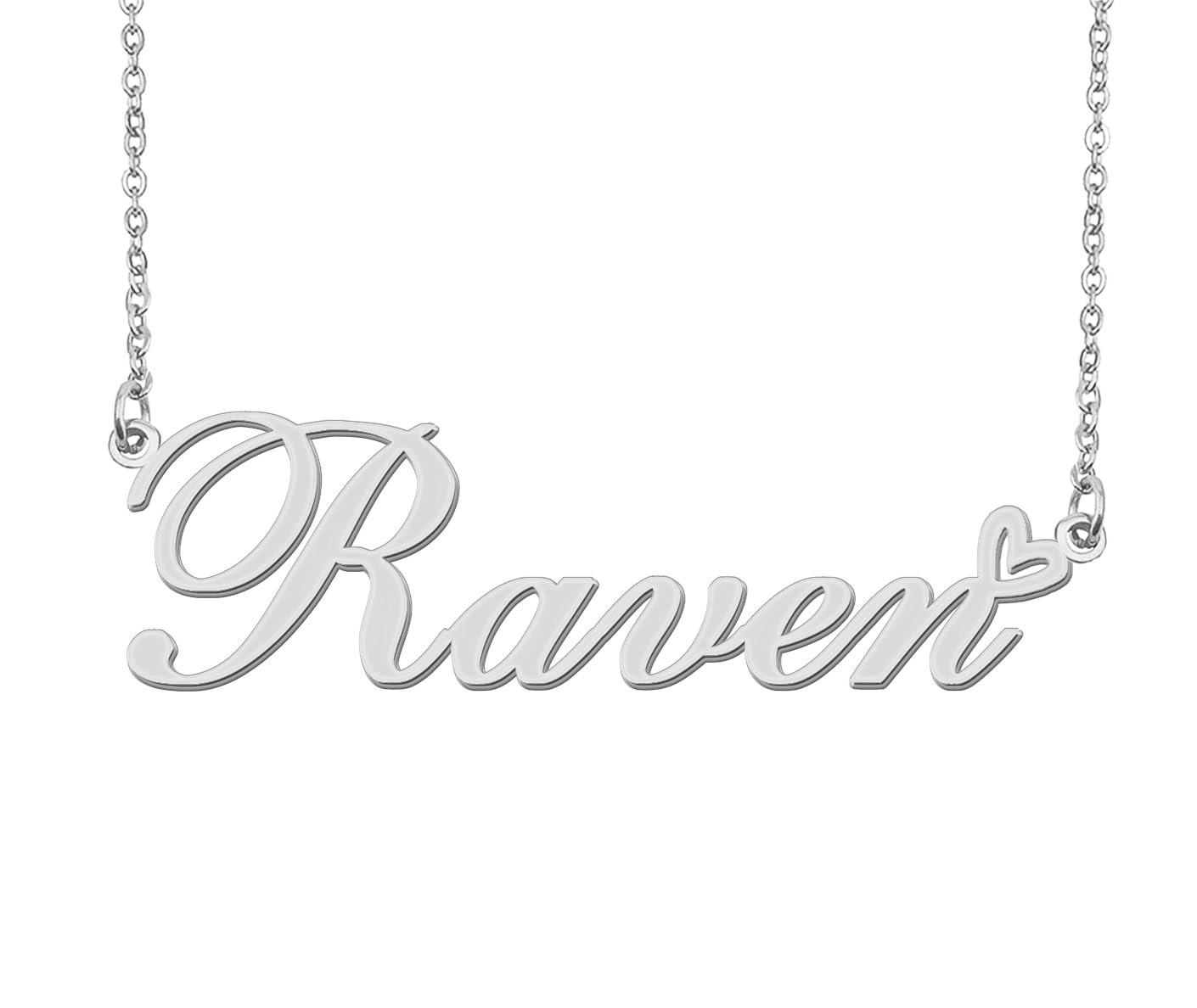 Aoloshow Stainless Steel Silver Raven Heart Name Necklace Charm Pendant Jewelry for Mom Best Friends