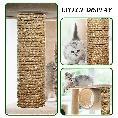 Natural Sisal Rope 1/4 Inch by 49-Feet for Cat Scratching Post Tree Tower Replacement Repair and Replace, DIY Hemp Twine R...
