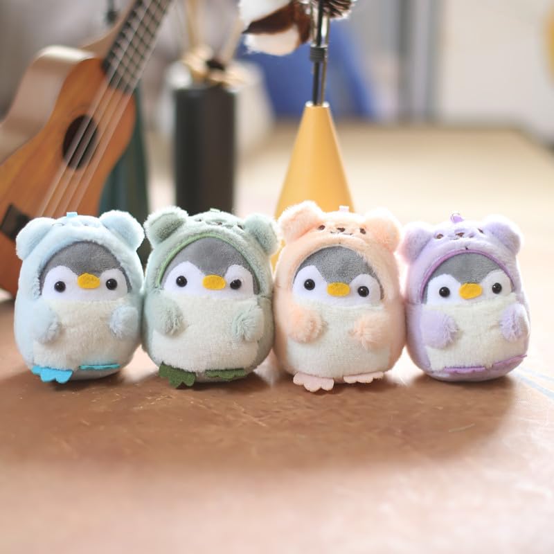 HSYHERE Super Cute Kawaii Wearing Clothes Cosplay Soft Plush Penguin Keychain, Funny Lucky Penguin Key Chain Valentine Lovers Christmas Birthday Gift Keyring Bag Pendant Car Key Ring -Purple