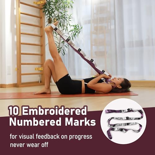 Foyer Nuage Stretch Bands for Exercise, Non Elastic Yoga Stretching Strap with Loops, 3.8cm x 2.45m, Stretching Bands for ...