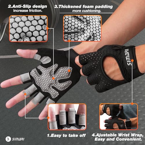 SIMARI Breathable Workout Gloves for Men and Women, Padded Weight Lifting Gloves with Great Grip, Full Palm Protection for...