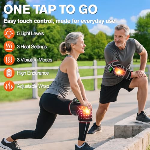 LanSuper Red Light Therapy for Knee, Heated&Vibration Red Light Therapy Knee Brace, Knee Massager for Pain Relief, 660nm&8...