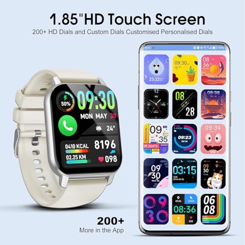 Smart Watch for Men Women with Bluetooth Call/Message Reminder, Smartwatch 1.85" Screen, Fitness Watch Heart Rate/Sleep/Ca...