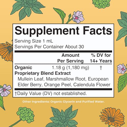 MaryRuth Organics USDA Organic Respiratory Health Liquid Drops with Mullein Leaf | Marshmallow Root & Elderberry | Mullein...